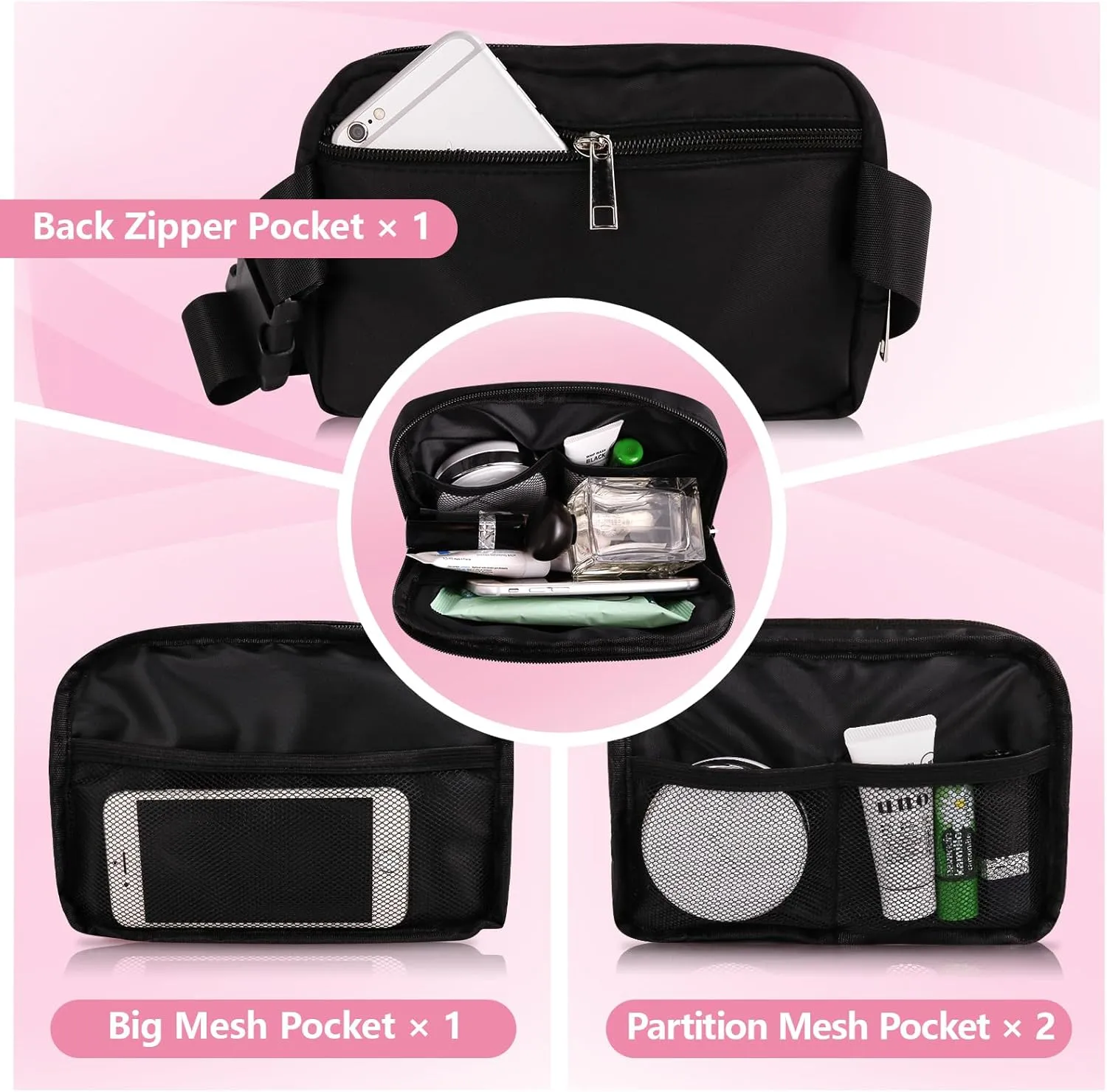 Personalized Belt Bag with Keychain, Fanny Pack for Girls Women, Initial Birthday Gifts for Teen Girls Mom Crossbody Bag Small Waist Packs Travel Essential Preppy Gifts (Black S)