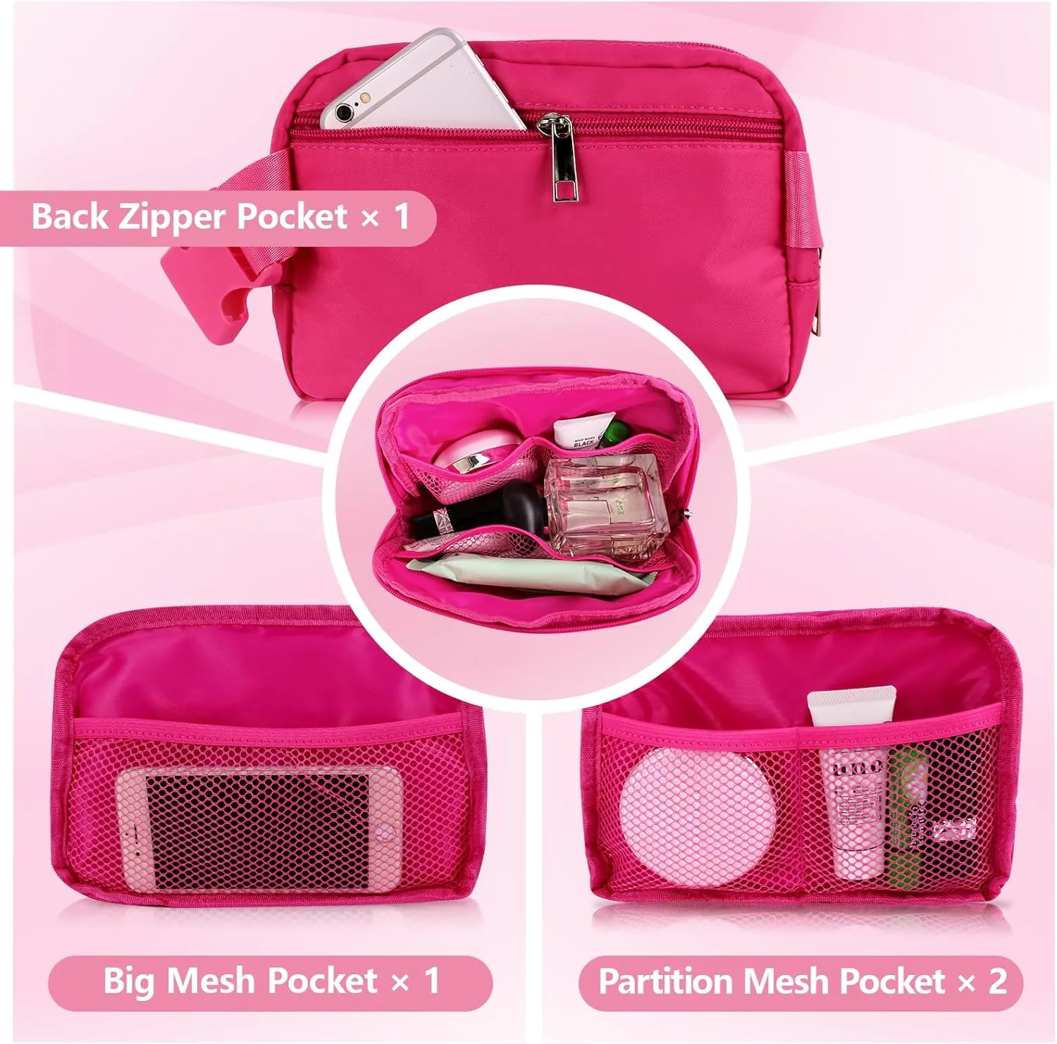 Personalized Belt Bag with Keychain, Fanny Pack for Girls Women, Initial Birthday Gifts for Teen Girls Mom Crossbody Bag Small Waist Packs Travel Essential Preppy Gifts (Hot Pink A)