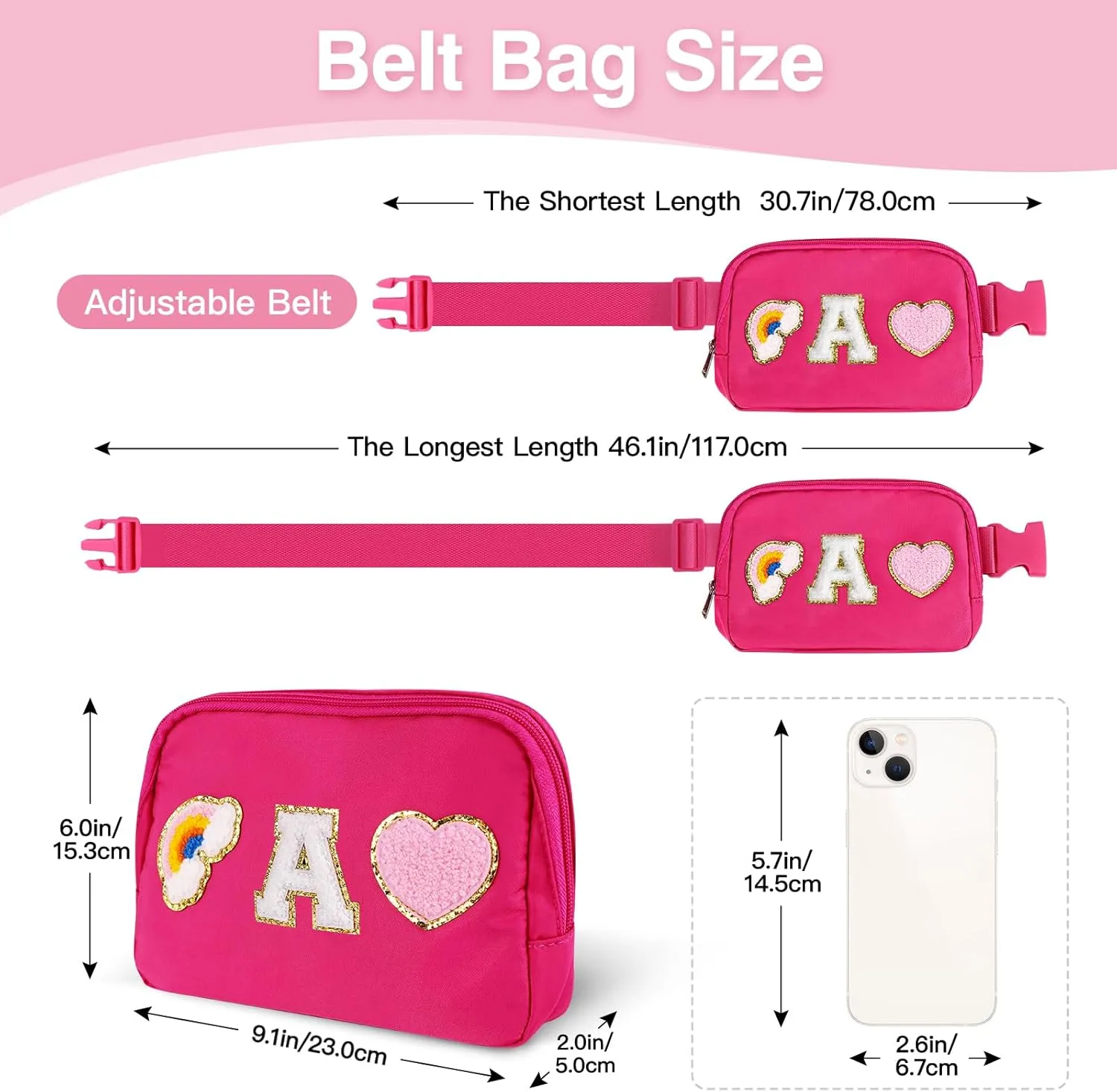 Personalized Belt Bag with Keychain, Fanny Pack for Girls Women, Initial Birthday Gifts for Teen Girls Mom Crossbody Bag Small Waist Packs Travel Essential Preppy Gifts (Hot Pink A)