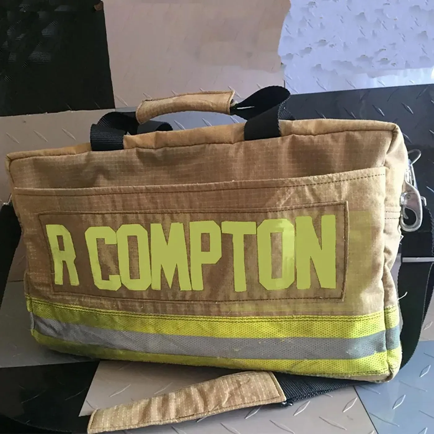Personalized Bunker Gear Duffle Bag, Custom Firefighter Reflective Stripes Duffle Bag with Name/Department, Large Turnout Gym Bag, Firefighter Decommissioned Gift (Style A)