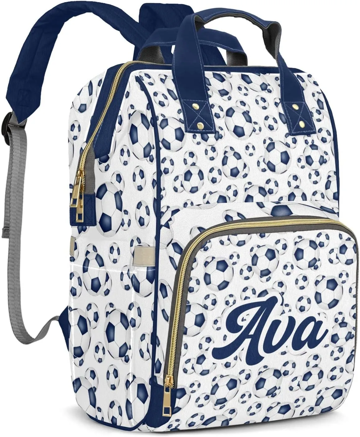 Personalized Diaper Bags Soccer Football Pattern Backpack with Name Mommy Nursing Bags Gifts for Mom Dad
