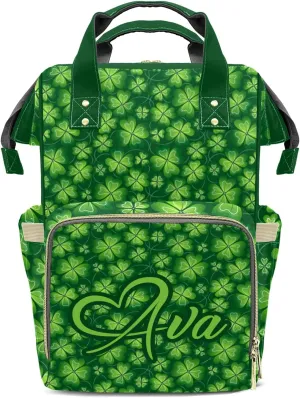 Personalized Green Clover Diaper Bags Backpack Custom Text Bag Boy Girl Gifts for Mother Father