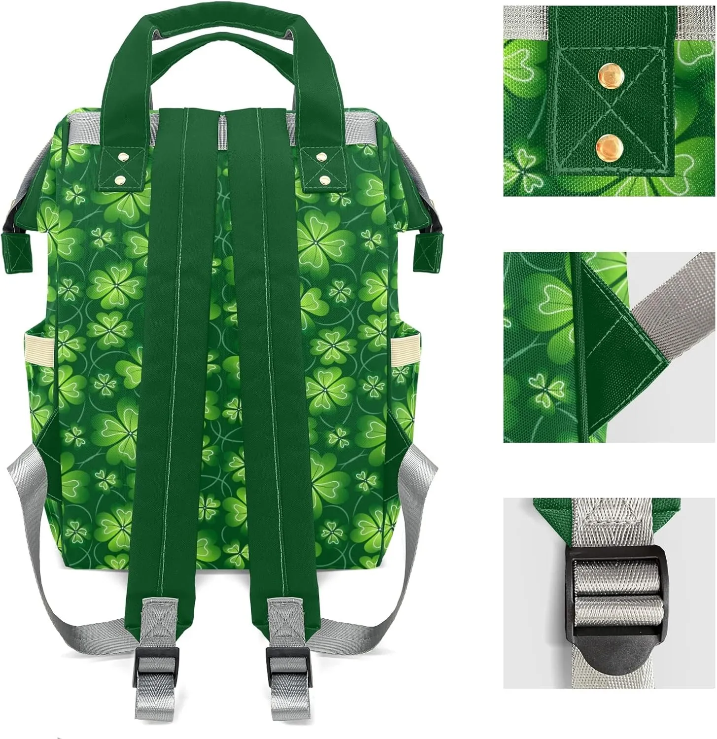 Personalized Green Clover Diaper Bags Backpack Custom Text Bag Boy Girl Gifts for Mother Father