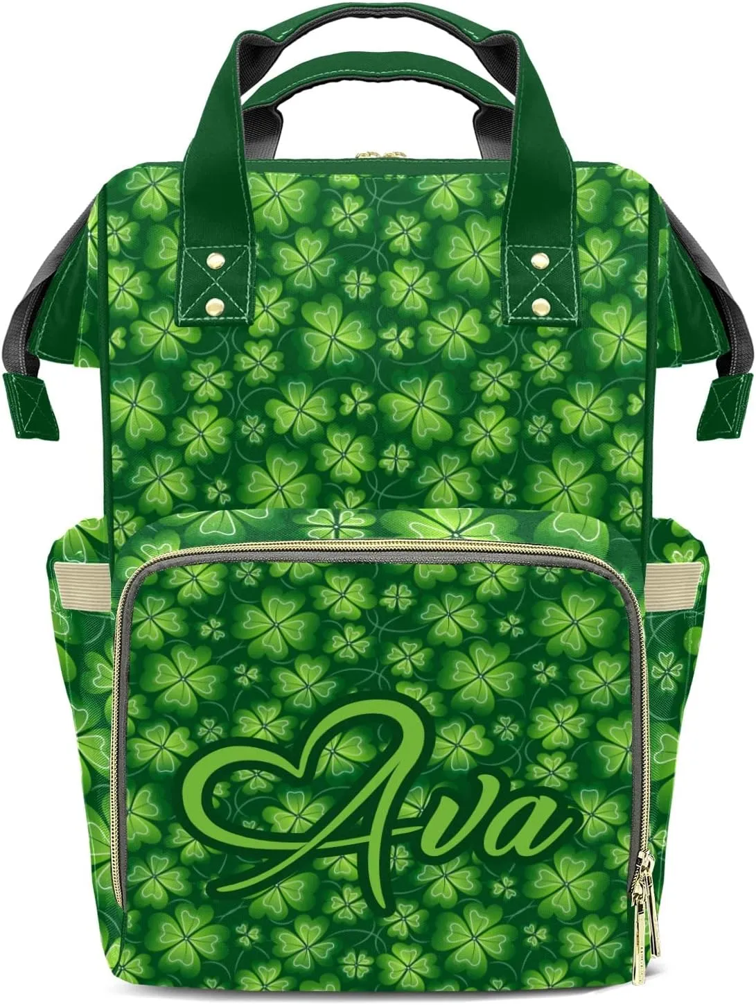 Personalized Green Clover Diaper Bags Backpack Custom Text Bag Boy Girl Gifts for Mother Father