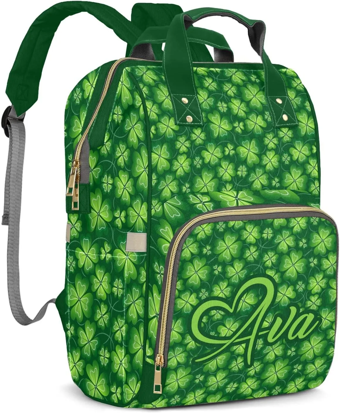 Personalized Green Clover Diaper Bags Backpack Custom Text Bag Boy Girl Gifts for Mother Father