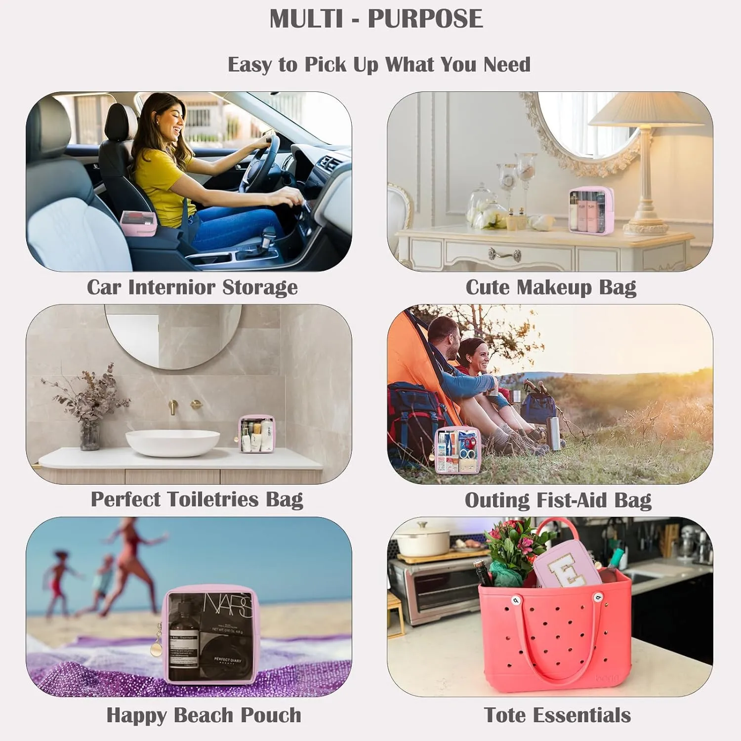 Personalized Initial Clear Bags Set, Clear Cosmetic Bags,Make Up Pouches, Clear Pouch for Organization, Clear Toiletry Travel Bag,Gifts for Women (B, Pearl White (2 Mini 1 Large))