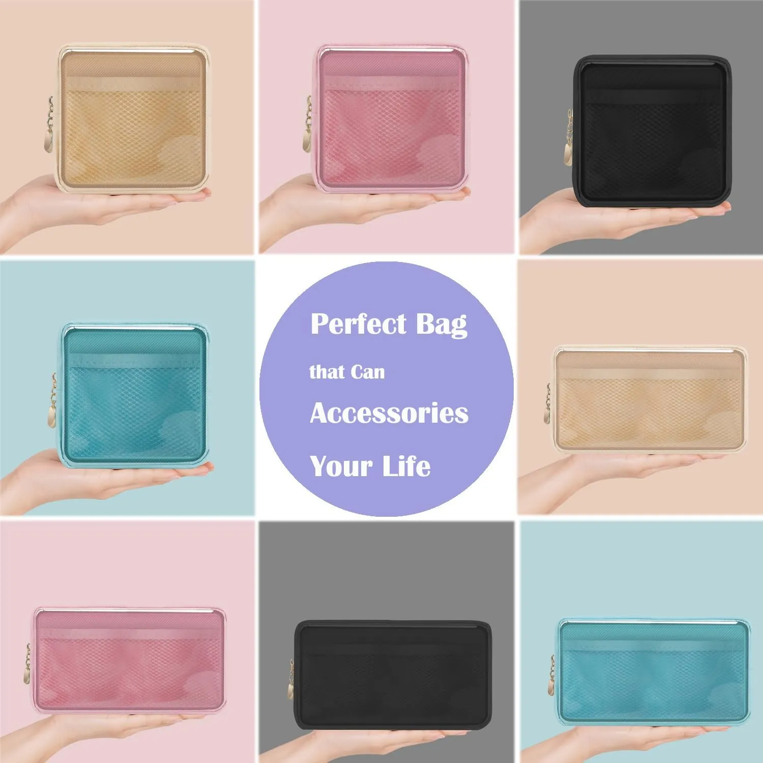 Personalized Initial Clear Bags Set, Clear Cosmetic Bags,Make Up Pouches, Clear Pouch for Organization, Clear Toiletry Travel Bag,Gifts for Women (B, Pearl White (2 Mini 1 Large))
