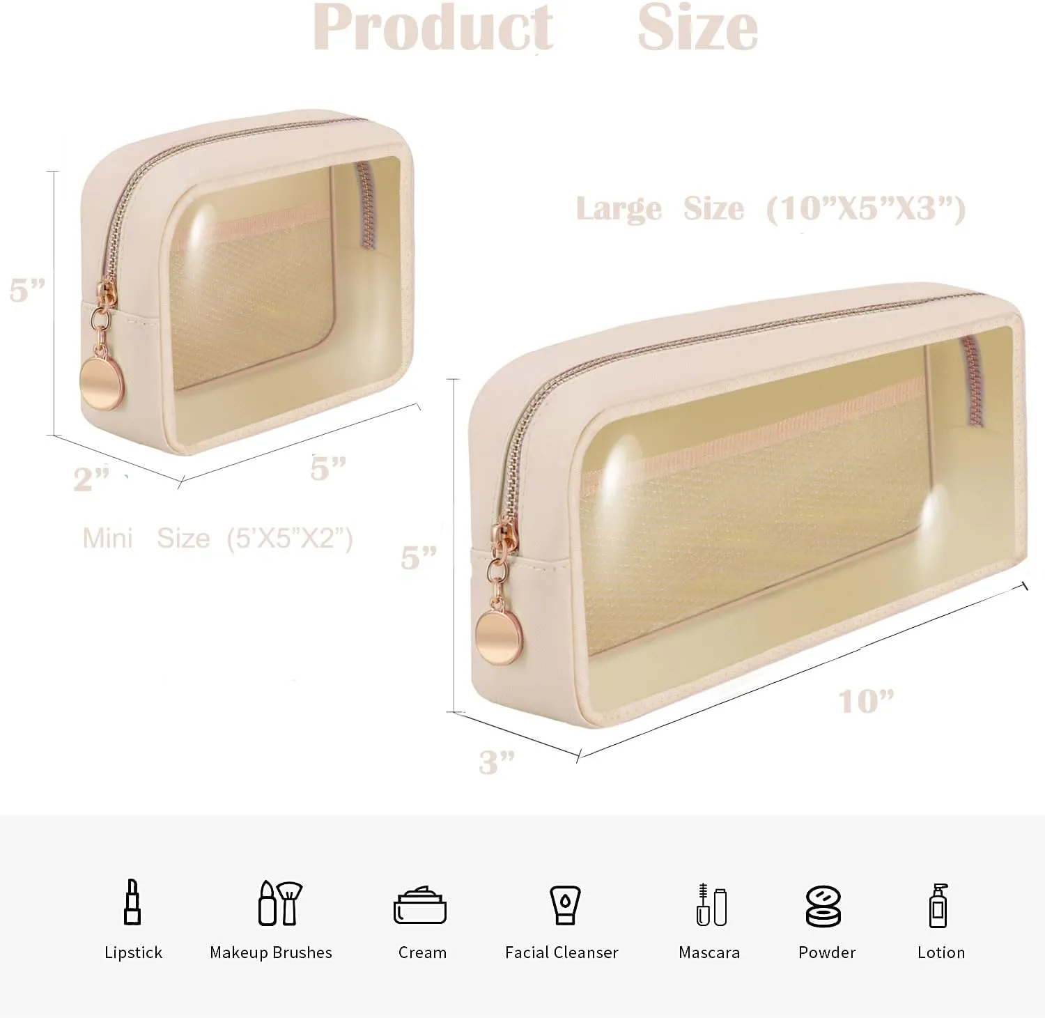 Personalized Initial Clear Bags Set, Clear Cosmetic Bags,Make Up Pouches, Clear Pouch for Organization, Clear Toiletry Travel Bag,Gifts for Women (B, Pearl White (2 Mini 1 Large))