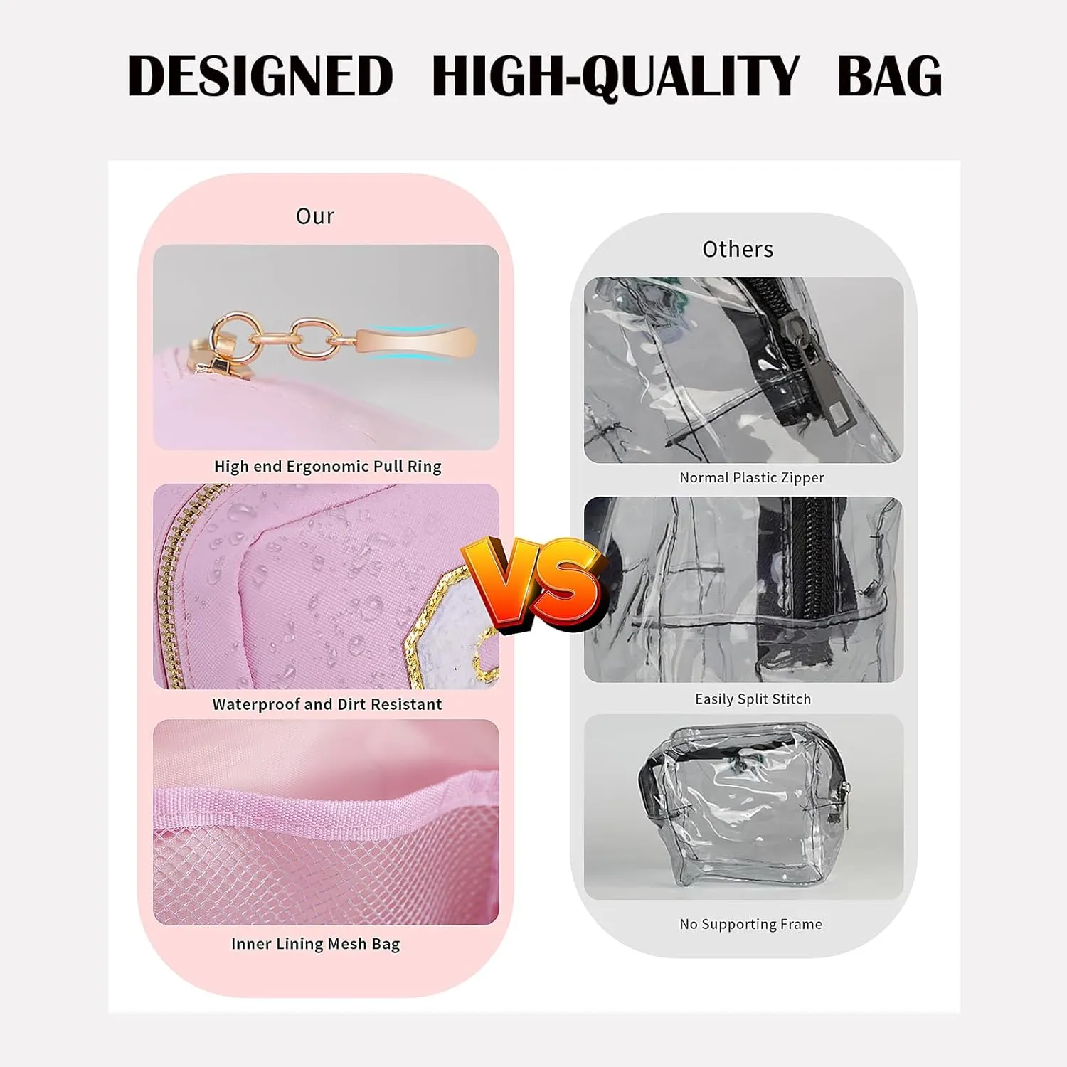 Personalized Initial Clear Bags Set, Clear Cosmetic Bags,Make Up Pouches, Clear Pouch for Organization, Clear Toiletry Travel Bag,Gifts for Women (B, Pearl White (2 Mini 1 Large))