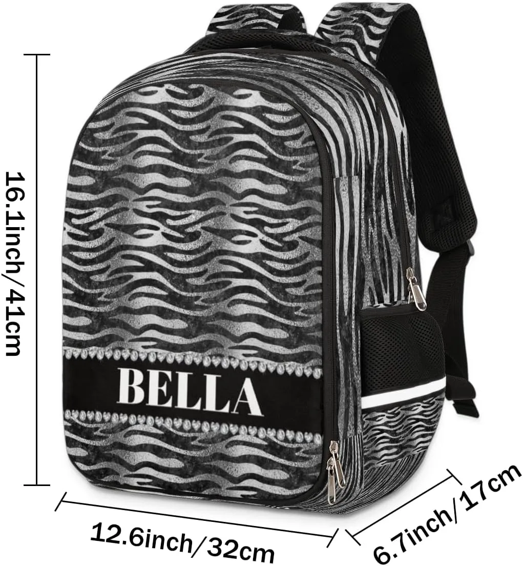 Personalized Kids Backpack Custom Backpack Schoolbag Children Bookbag for Boys & Girls Black Faux Zebra Stripes