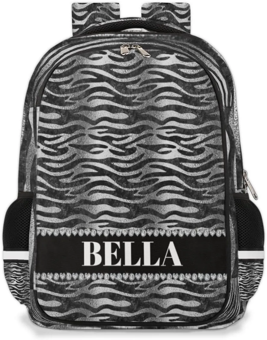 Personalized Kids Backpack Custom Backpack Schoolbag Children Bookbag for Boys & Girls Black Faux Zebra Stripes