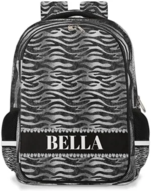 Personalized Kids Backpack Custom Backpack Schoolbag Children Bookbag for Boys & Girls Black Faux Zebra Stripes
