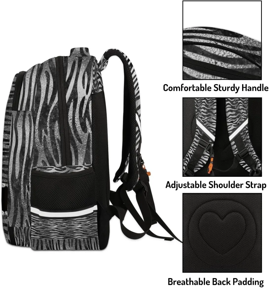 Personalized Kids Backpack Custom Backpack Schoolbag Children Bookbag for Boys & Girls Black Faux Zebra Stripes