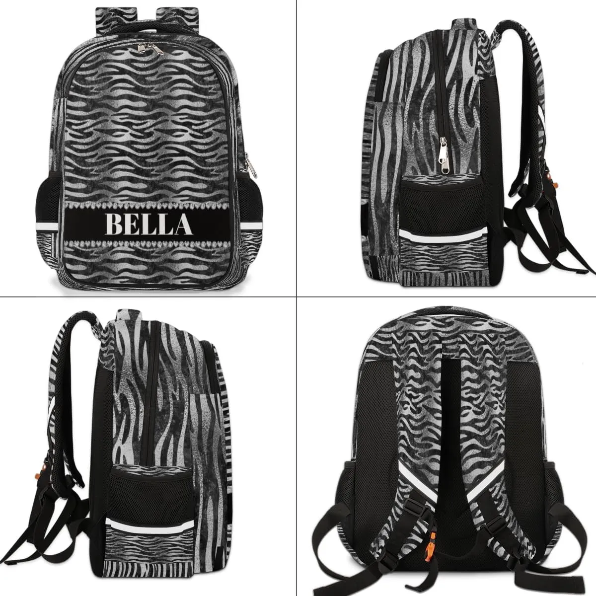Personalized Kids Backpack Custom Backpack Schoolbag Children Bookbag for Boys & Girls Black Faux Zebra Stripes
