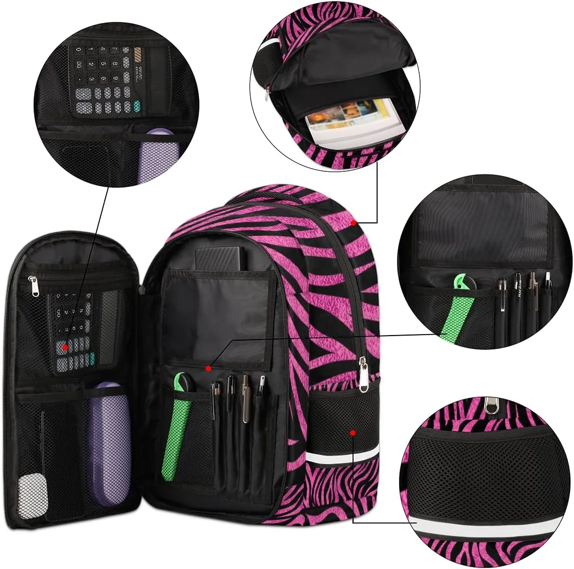 Personalized Kids Backpack Custom Backpack Schoolbag Children Bookbag for Boys & Girls Zebra Hot Pink