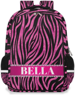 Personalized Kids Backpack Custom Backpack Schoolbag Children Bookbag for Boys & Girls Zebra Hot Pink