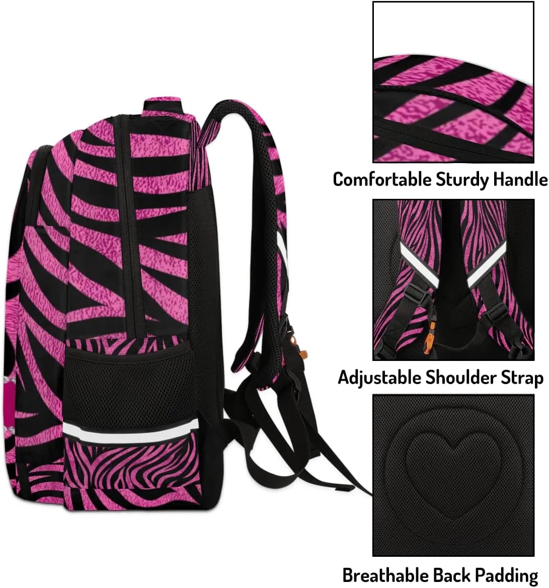 Personalized Kids Backpack Custom Backpack Schoolbag Children Bookbag for Boys & Girls Zebra Hot Pink