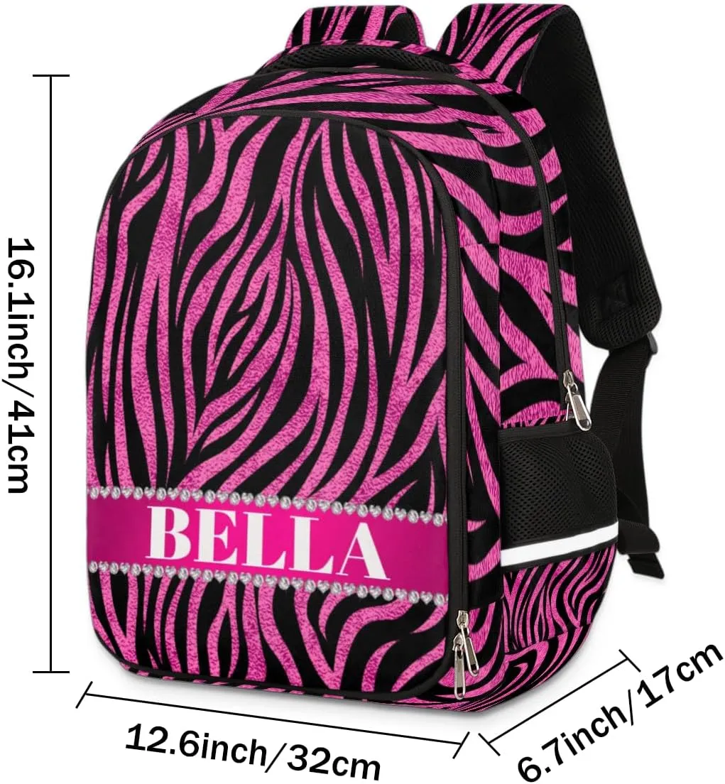 Personalized Kids Backpack Custom Backpack Schoolbag Children Bookbag for Boys & Girls Zebra Hot Pink