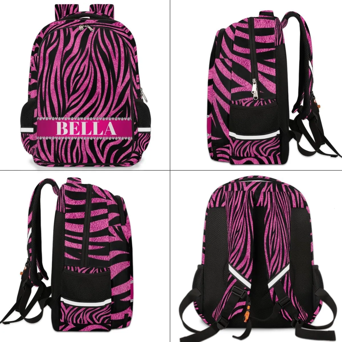 Personalized Kids Backpack Custom Backpack Schoolbag Children Bookbag for Boys & Girls Zebra Hot Pink