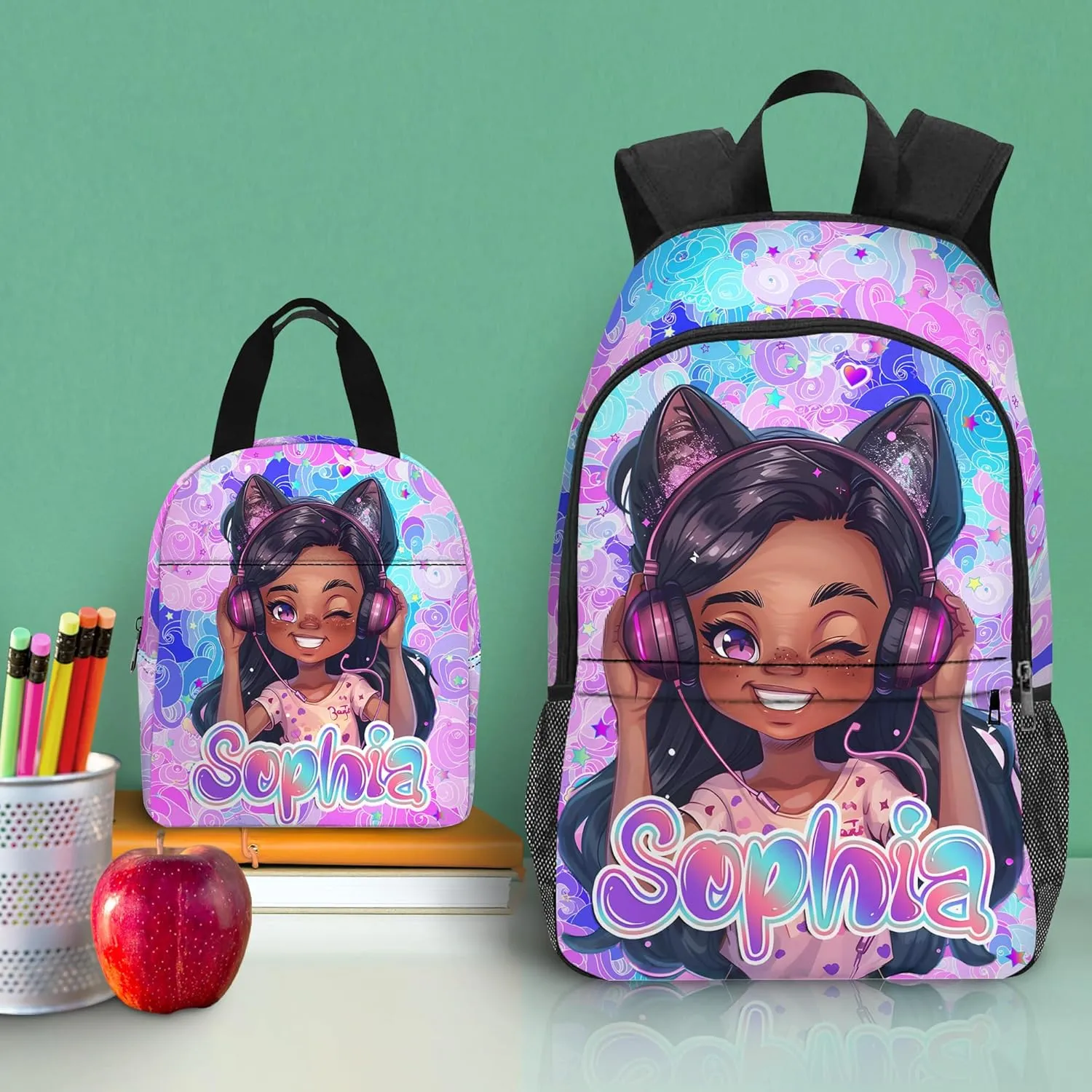 Personalized Kids Backpack for Girls Boys Custom School Backpacks with Lunch Bag Customized Back to School Bookbag with Name Bookbag for Daughter Son Fashion Unique Gift for Preschool Kindergarten