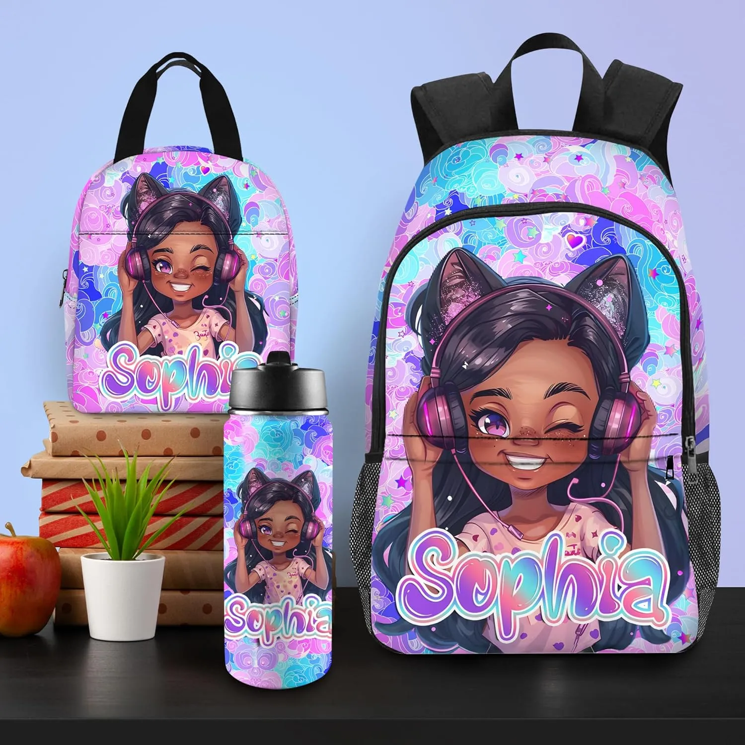 Personalized Kids Backpack for Girls Boys Custom School Backpacks with Lunch Bag Customized Back to School Bookbag with Name Bookbag for Daughter Son Fashion Unique Gift for Preschool Kindergarten