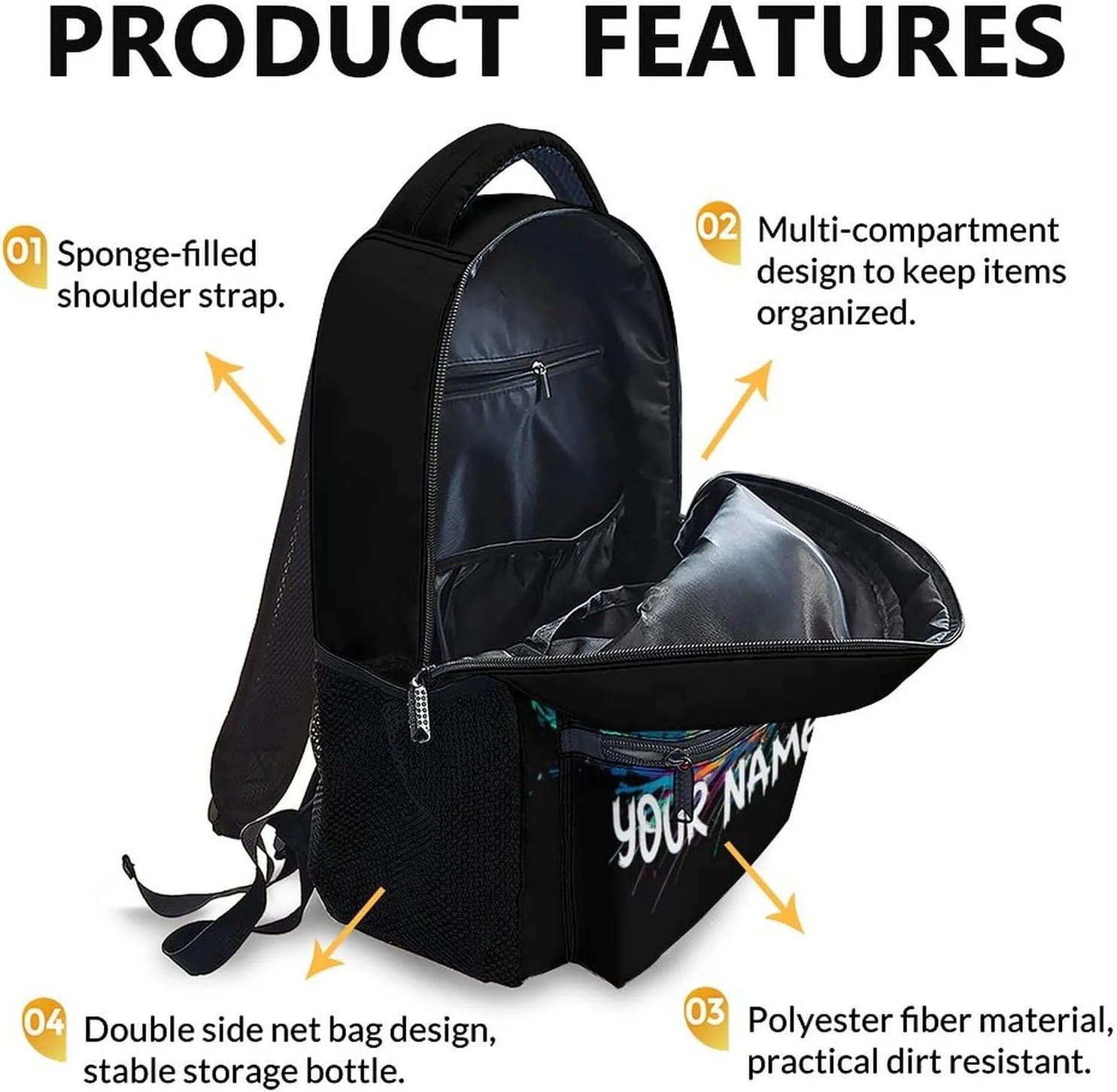 Personalized Kids School Basketball Backpack for Boys Girls, 16" Black Backpacks for School, Custom Basketball Pattern Large Capacity Bookbag for Preschool