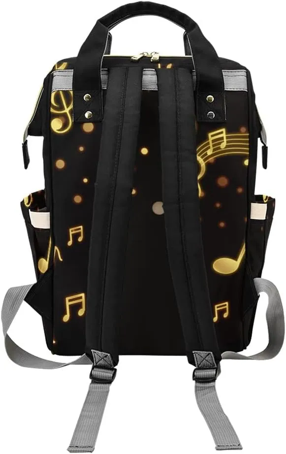 Personalized Name Diaper Bag Backpack Gold Musical Notes Multifunction Travel Backpack Nappy Bag Daypack for Mom Dad Boy Girl