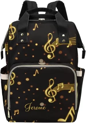 Personalized Name Diaper Bag Backpack Gold Musical Notes Multifunction Travel Backpack Nappy Bag Daypack for Mom Dad Boy Girl