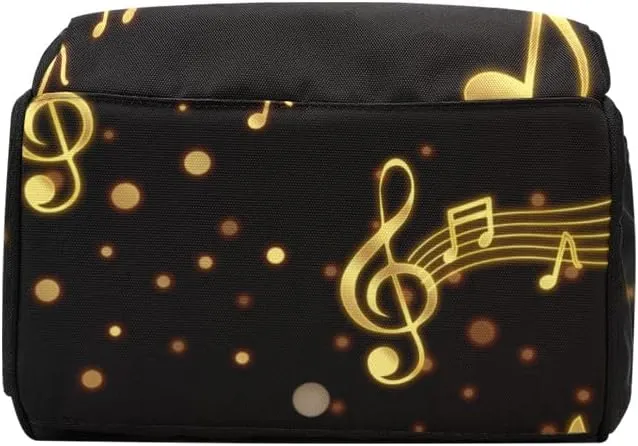 Personalized Name Diaper Bag Backpack Gold Musical Notes Multifunction Travel Backpack Nappy Bag Daypack for Mom Dad Boy Girl