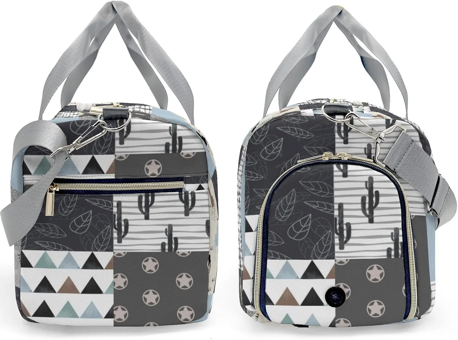 Personalized Name Western Horse Cactus Patchwork Waterproof Travel Duffel Bag for Men and Women with Shoe Compartment