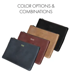 Personalized Travel Leather Zipper Pouch. Customized Pencil Case Great for Artist Gifts. Leather Pen Pouch Zip Case. Monogram Clutch. Bridesmaid Clutch for Cosmetics. Bachelorette Gift.