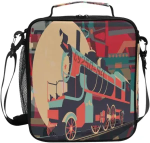 Pfrewn Retro Train Steam Locomotive Transport Lunch Box for Kids Insulated Lunch Bag Reusable Cooler Meal Prep Bags Lunch Tote with Shoulder Strap for Boys Girls School Office Adult