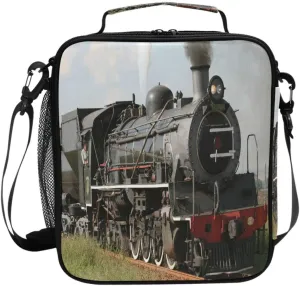 Pfrewn Train Steam Locomotive Arriving Lunch Box for Kids Insulated Lunch Bag Reusable Cooler Meal Prep Bags Lunch Tote with Shoulder Strap for Boys Girls School Office Adult