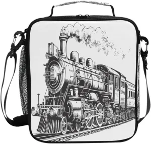 Pfrewn Train Steam Locomotive Transport Lunch Box for Kids Insulated Lunch Bag Reusable Cooler Meal Prep Bags Lunch Tote with Shoulder Strap for Boys Girls School Office Adult