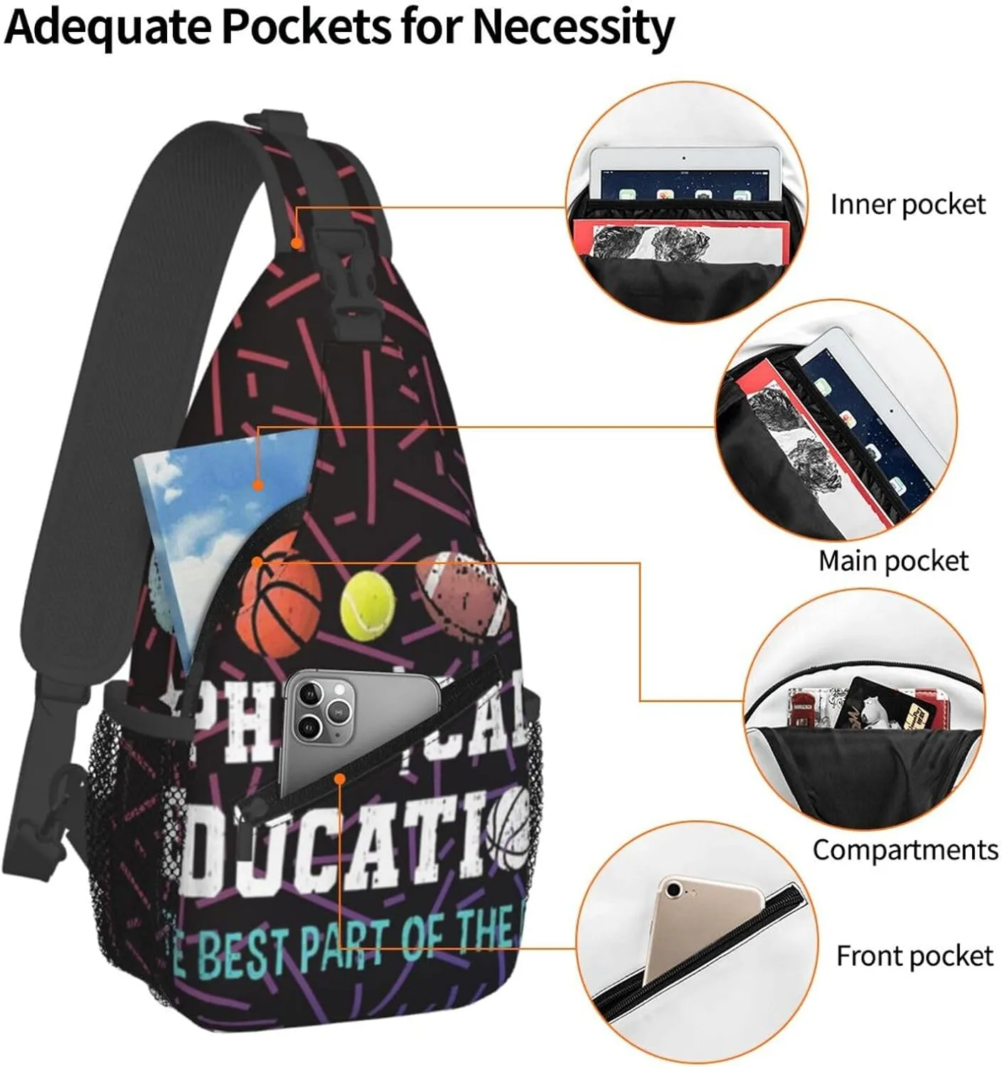 Physical Education Teacher P.E. Teacher Guys Crossbody For Men Women Sling Chest Bag Shoulder Bag Lightweight One Strap Backpack Multipurpose Travel Hiking Daypack
