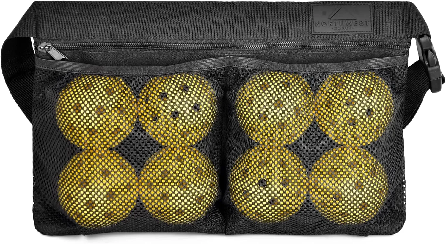 Pickleball Ball Holder Band with Hooks - Adjustable Waist Pouch Bag with Mesh - Hold Up to 8 Pickle or Tennis Balls