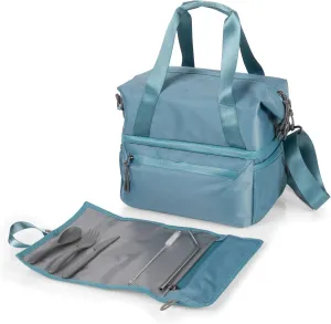PICNIC TIME Tarana Insulated Lunch Bag made from Recycled Material, Lunch Box with Picnic Set, Upcycled Lunch Cooler Bag, (Aurora Blue)