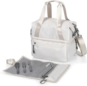 PICNIC TIME Tarana Insulated Lunch Bag made from Recycled Material, Lunch Box with Picnic Set, Upcycled Lunch Cooler Bag, (Halo Gray)