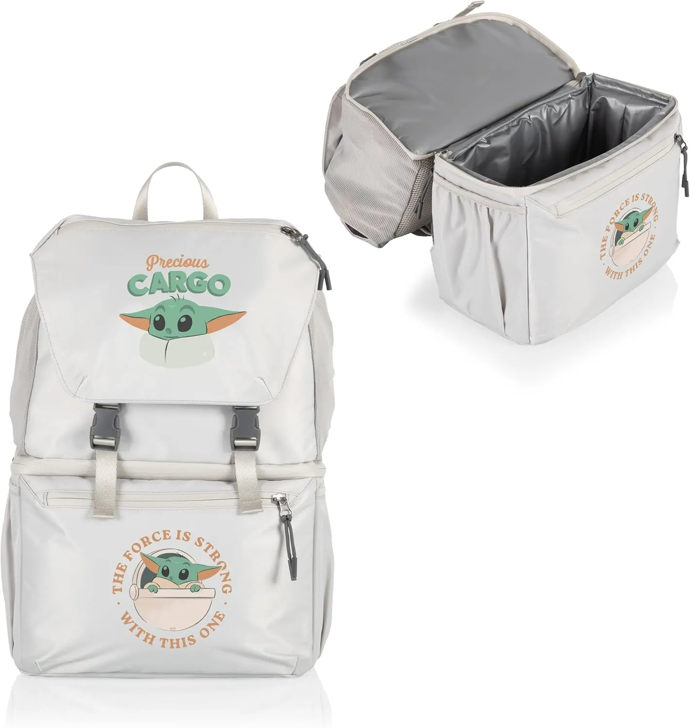 PICNIC TIME Tarana Made with Recycled Material, Soft Backpack, Upcycled Cooler Bag, Star Wars Mandalorian Grogu-Halo Gray, 11.22 x 7.283 x 16.929