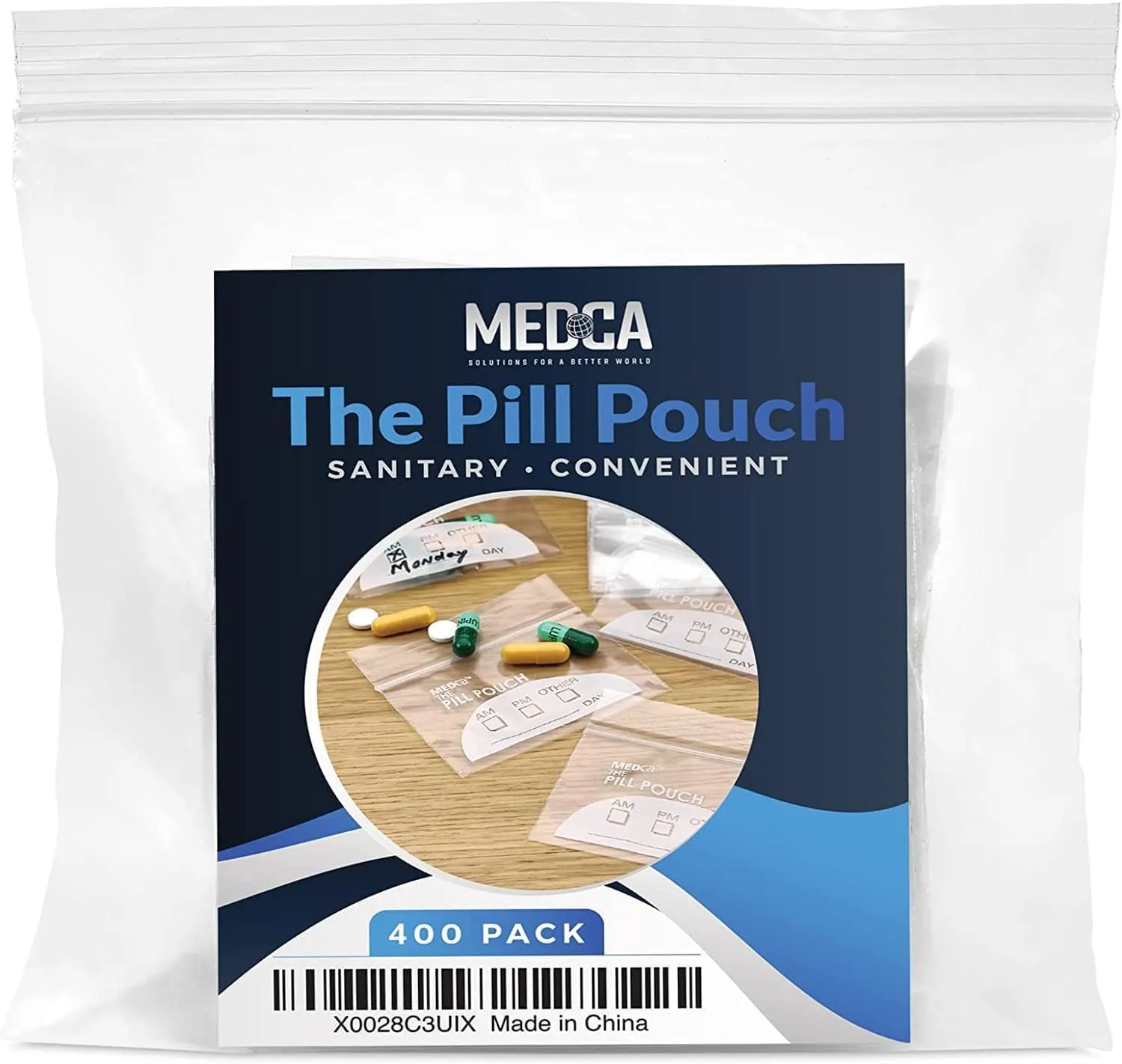 Pill Pouch Bags - (Pack of 400) 3" x 2.75" - BPA-Free, Poly Bag Disposable Zipper Pills Baggies, Daily AM PM Travel Medicine Organizer Storage Pouches, Best Clear Reusable with Write-on Labels