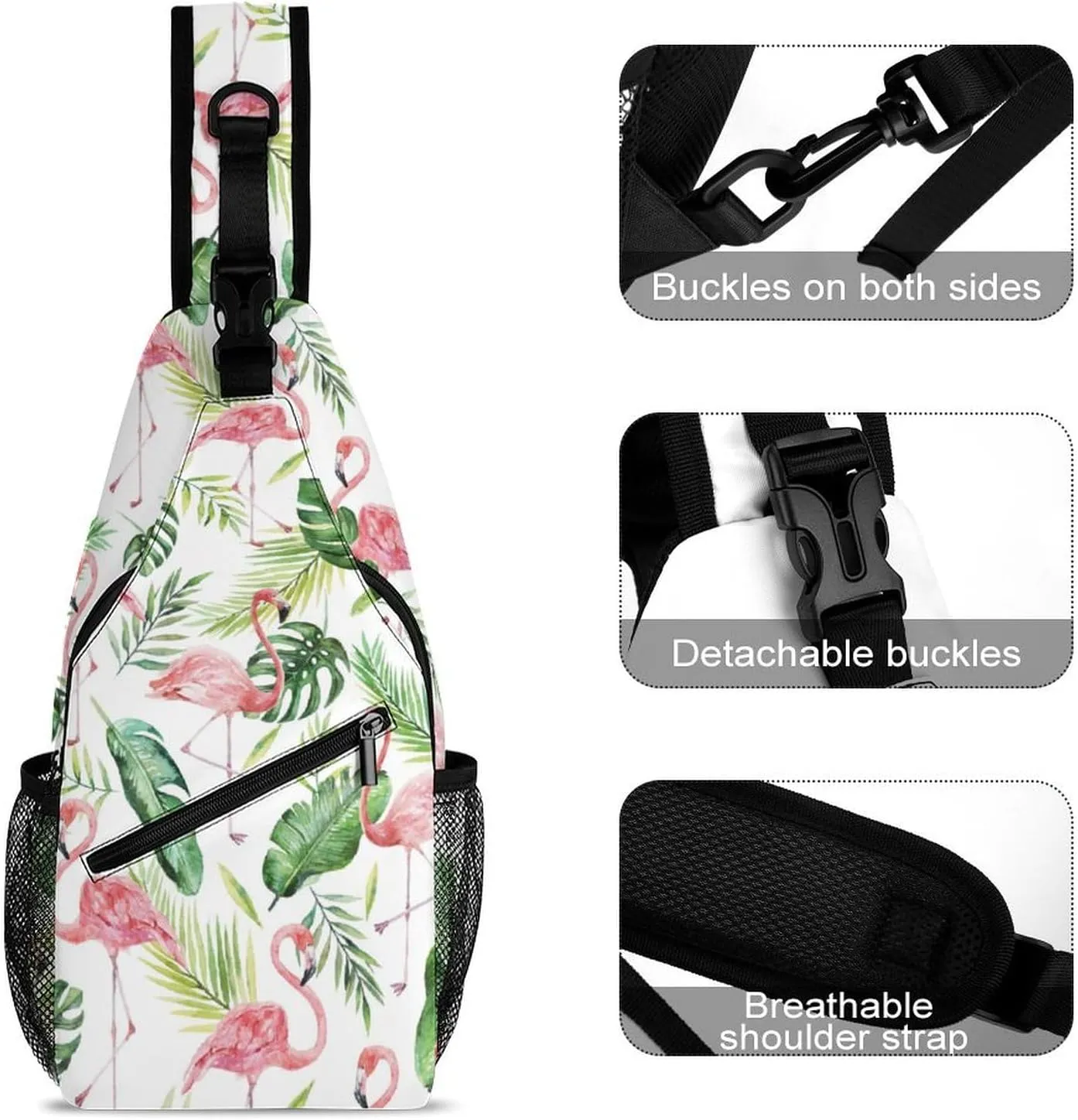 Pink Flamingo Sling Bag Man Woman Crossbody Backpack Chest Daypack Small Cross Body Backpack Shoulder Bag Gym Daypack Outdoor Backpacks