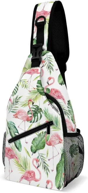 Pink Flamingo Sling Bag Man Woman Crossbody Backpack Chest Daypack Small Cross Body Backpack Shoulder Bag Gym Daypack Outdoor Backpacks