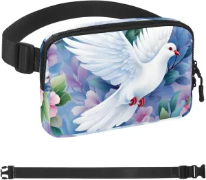 Pink Flower Dove Unisex Style Fanny Pack: Fashion Waist Packs, Crossbody Bags Sport Slim Fashionable for Jogging Hiking Hiker Woman Man
