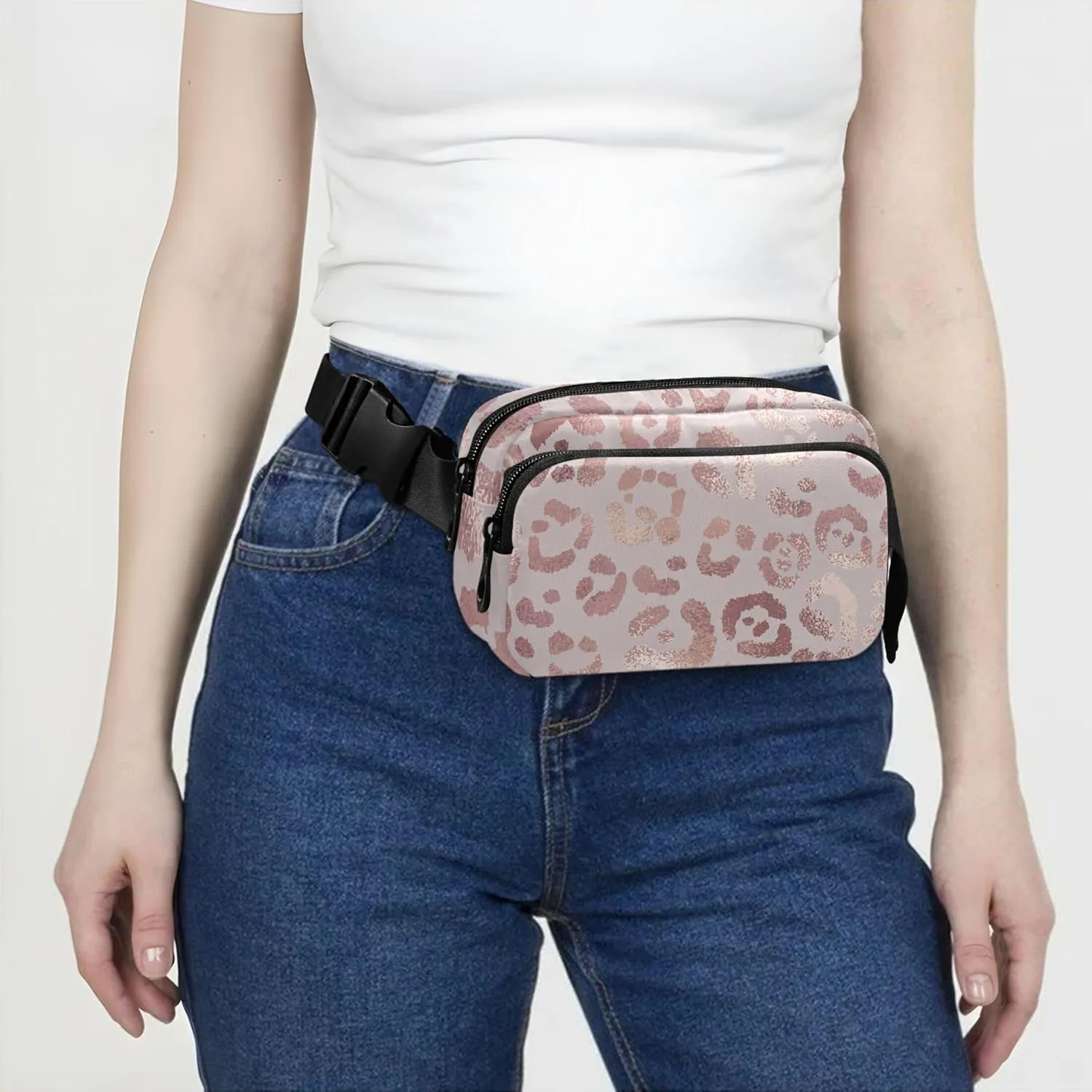 Pink Leopard Fanny Pack for Women Waterproof Belt Bags Hip Pack Cartoon Waist Pack for Women