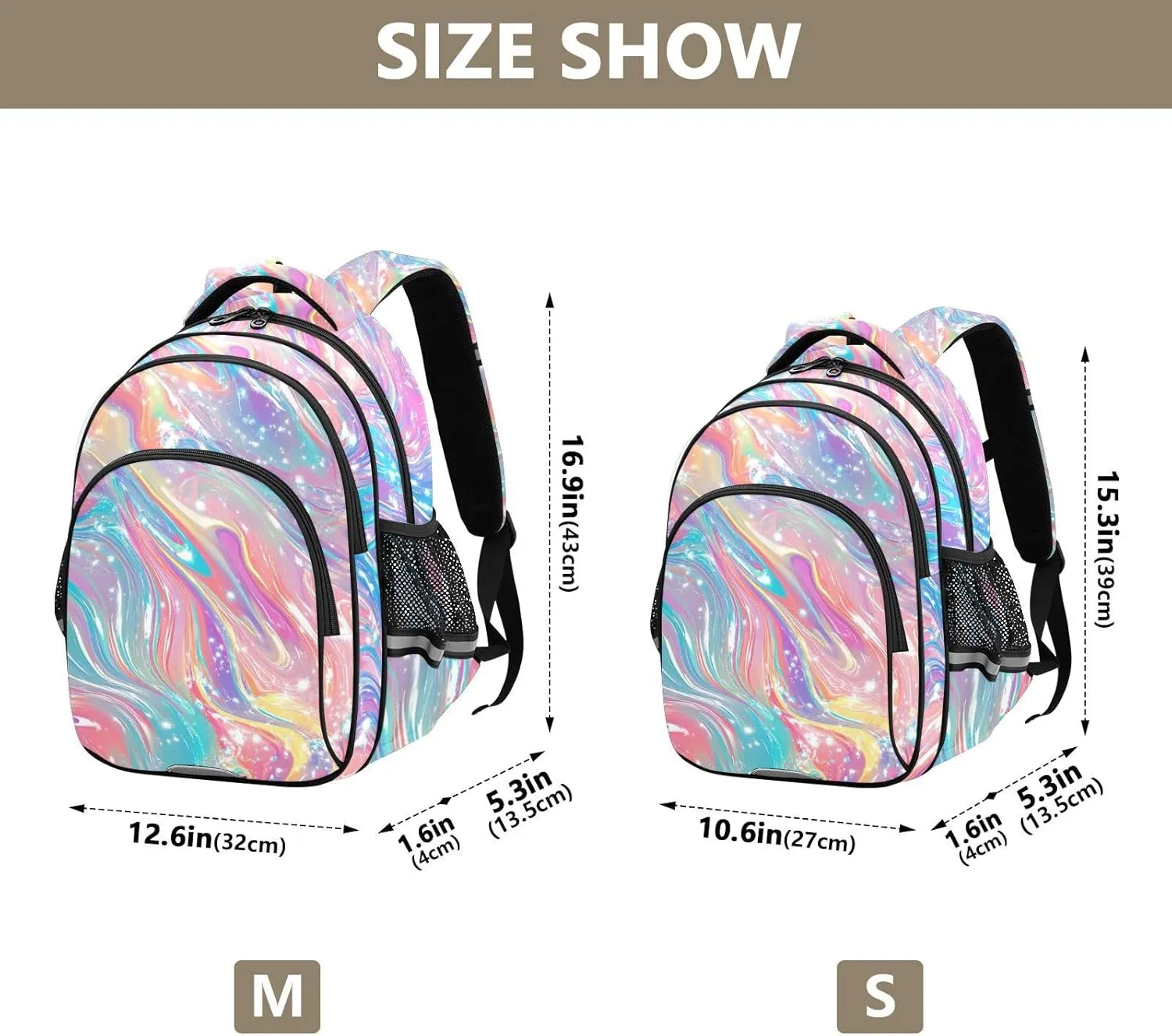 Pink Liquid Gradient Backpack Bookbag School Bag with Pockets for Kids Girls Boys Toddler Toddlers Small Bookbags Schoolbag Travel Ages 3-14