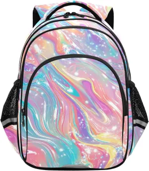 Pink Liquid Gradient Backpack Bookbag School Bag with Pockets for Kids Girls Boys Toddler Toddlers Small Bookbags Schoolbag Travel Ages 3-14