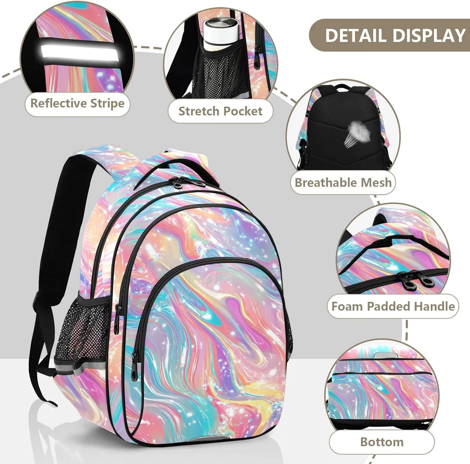 Pink Liquid Gradient Backpack Bookbag School Bag with Pockets for Kids Girls Boys Toddler Toddlers Small Bookbags Schoolbag Travel Ages 3-14