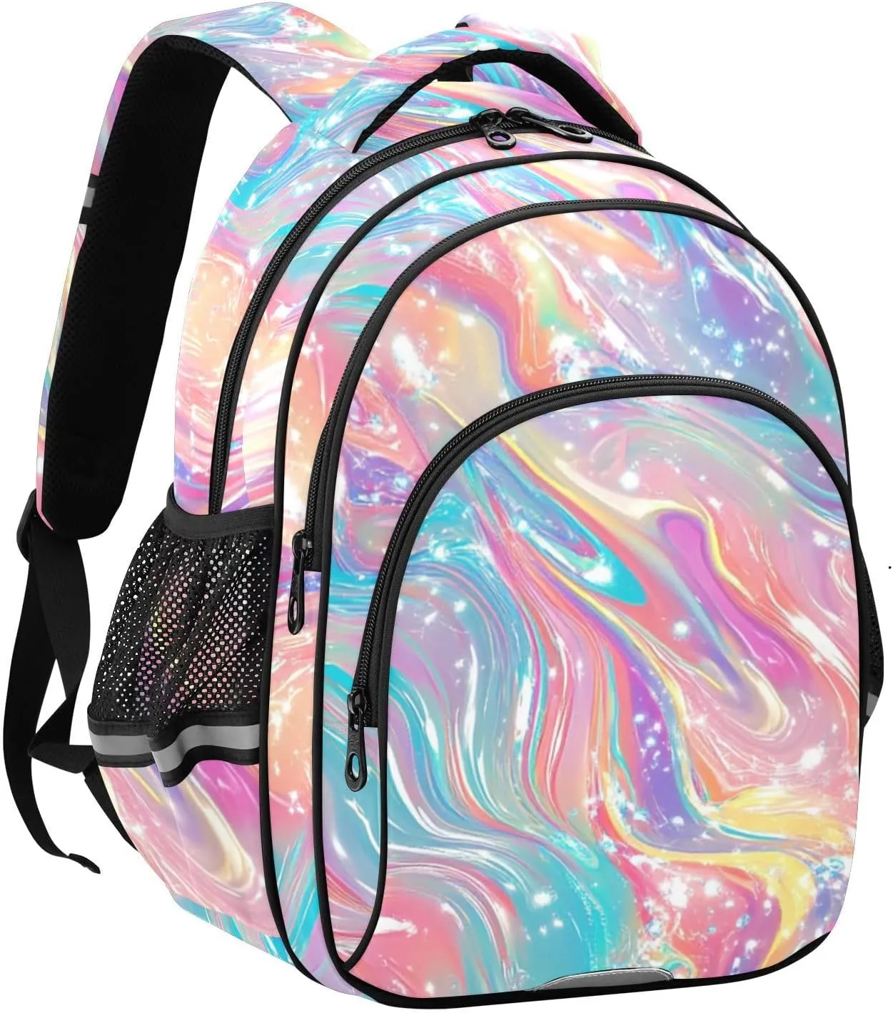 Pink Liquid Gradient Backpack Bookbag School Bag with Pockets for Kids Girls Boys Toddler Toddlers Small Bookbags Schoolbag Travel Ages 3-14