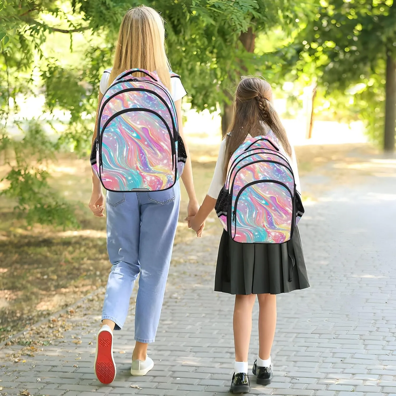 Pink Liquid Gradient Backpack Bookbag School Bag with Pockets for Kids Girls Boys Toddler Toddlers Small Bookbags Schoolbag Travel Ages 3-14