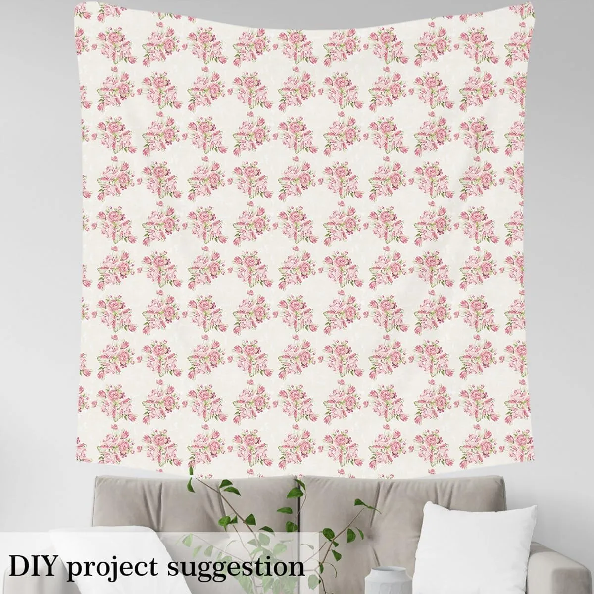 Pink Rose Floral Upholstery Fabric, Romantic Valentine's Day Decorative Fabric by The Yard, Natural Flower Green Leaves, DIY Art Indoor Outdoor, Craft Patchwork, Green Pink, 10 Yards